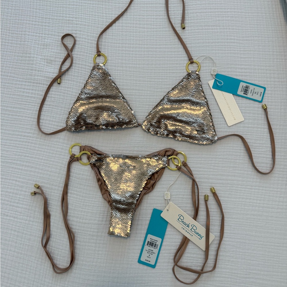Beach Bunny Gold Sirens Metallic Sequin Bikini - XL Top & Small Bottom